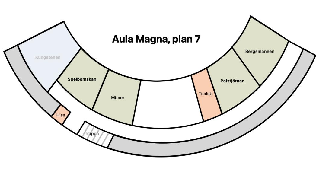 Karta över Aula Magna med tillhörande föreläsningssalar