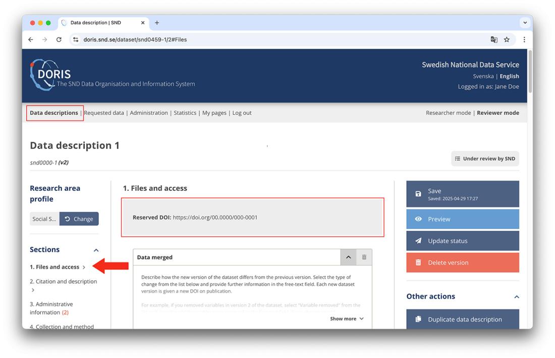 How to assign a reserved DOI in DORIS