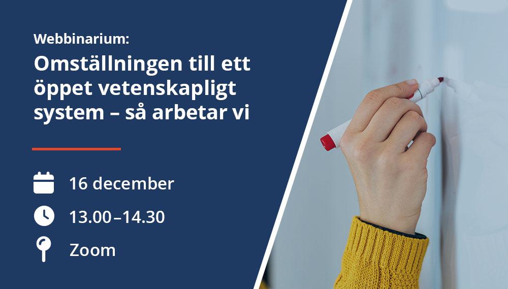 Webbinarium omställningen till ett öppet vetenskapligt system 16 december 2025 klockan 13 till 14.30 på Zoom